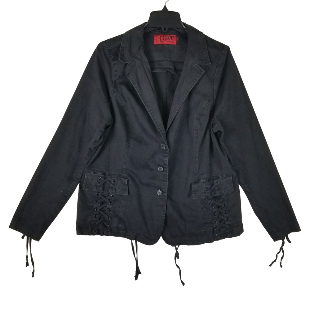 Tripp NYC Jacket Women Size L Black Lace Up Corset Detail Goth Punk Jacket